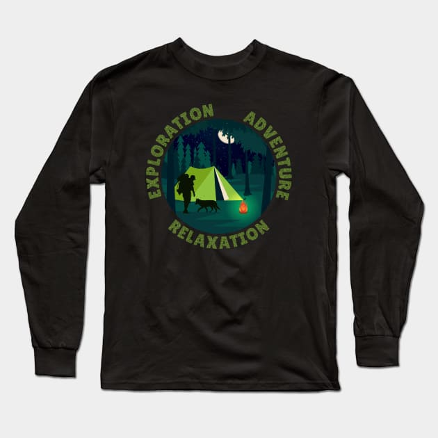 Exploration Adventure Relaxation Camping Hiking Therapy Long Sleeve T-Shirt by Rosemarie Guieb Designs